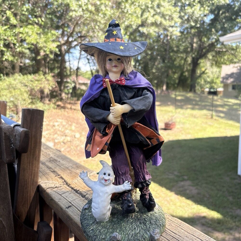 VTG Clothtique Halloween Witch 13” Fabric Mache Figurine